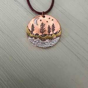 Copper Stamped Mtn Scene Necklace